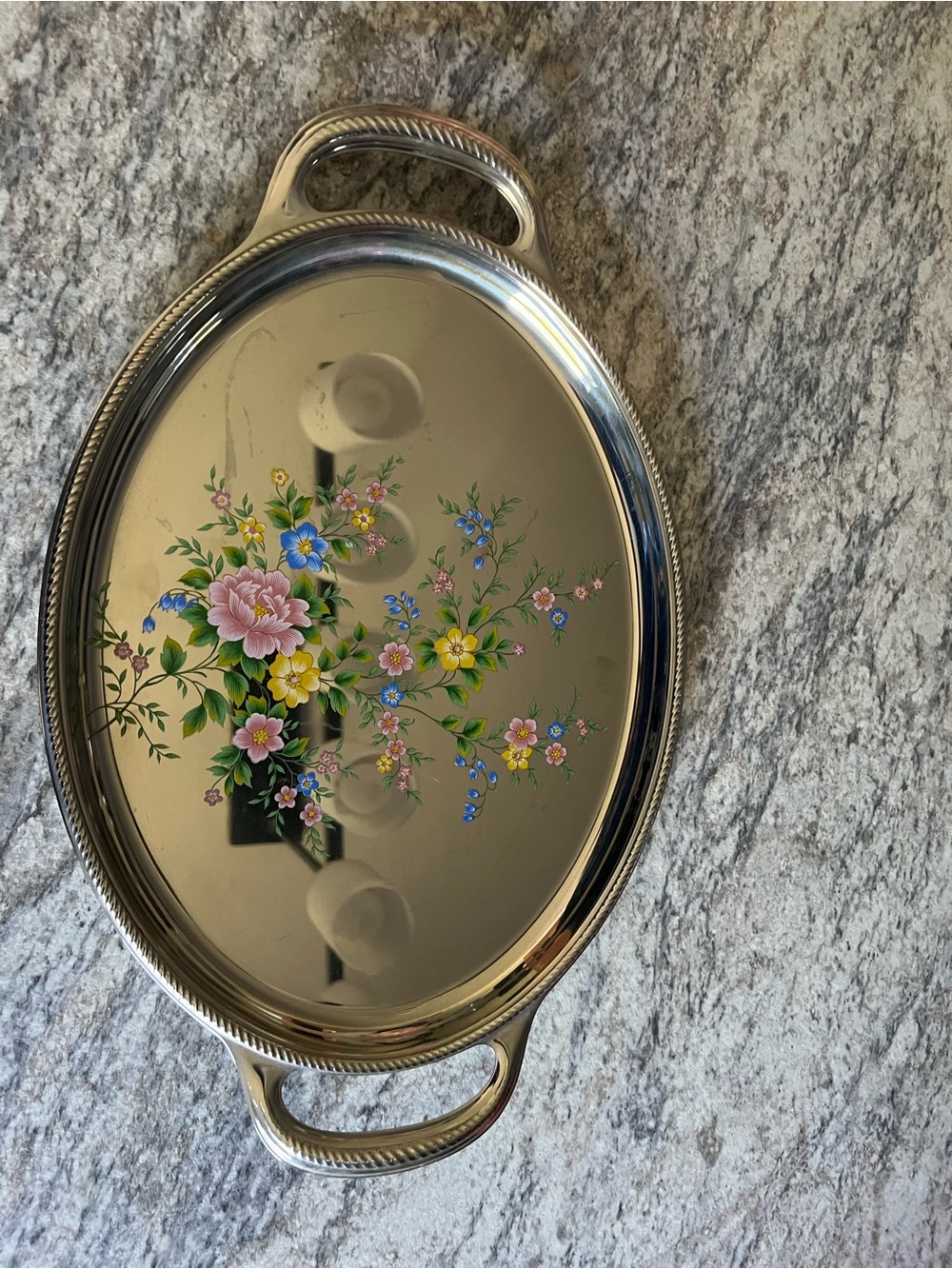 Vintage ALESSI Stainless Steel Serving Tray with Floral Italian Design GUC